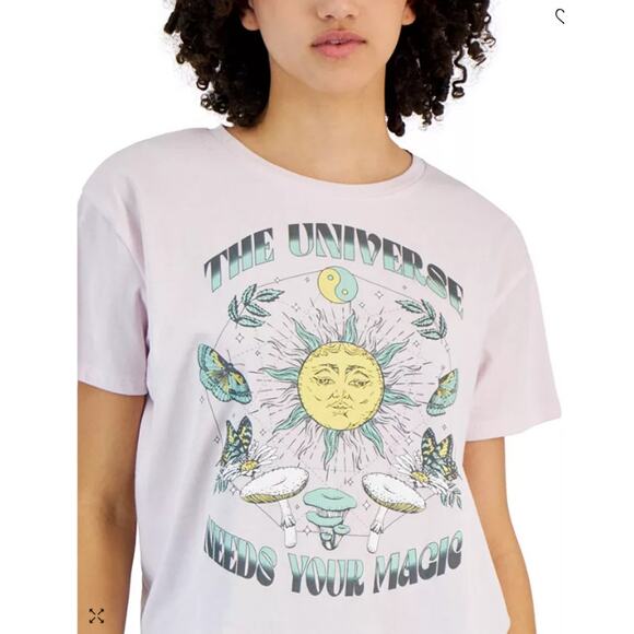 NEW Grayson Threads Celestial Magic Graphic T-Shirt Medium Pink Cropped Mushroom - Picture 3 of 9